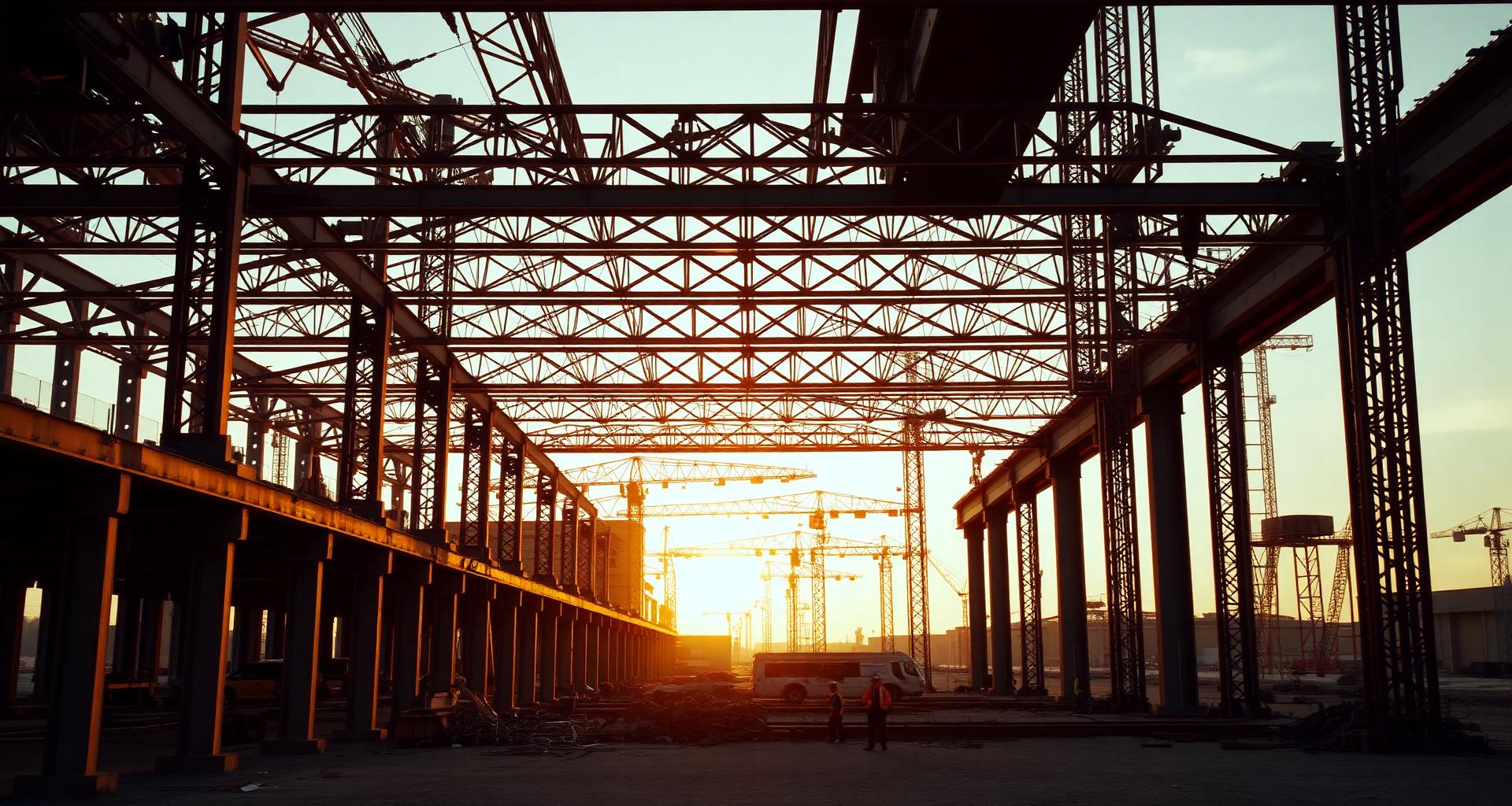 Commercial construction site at golden hour